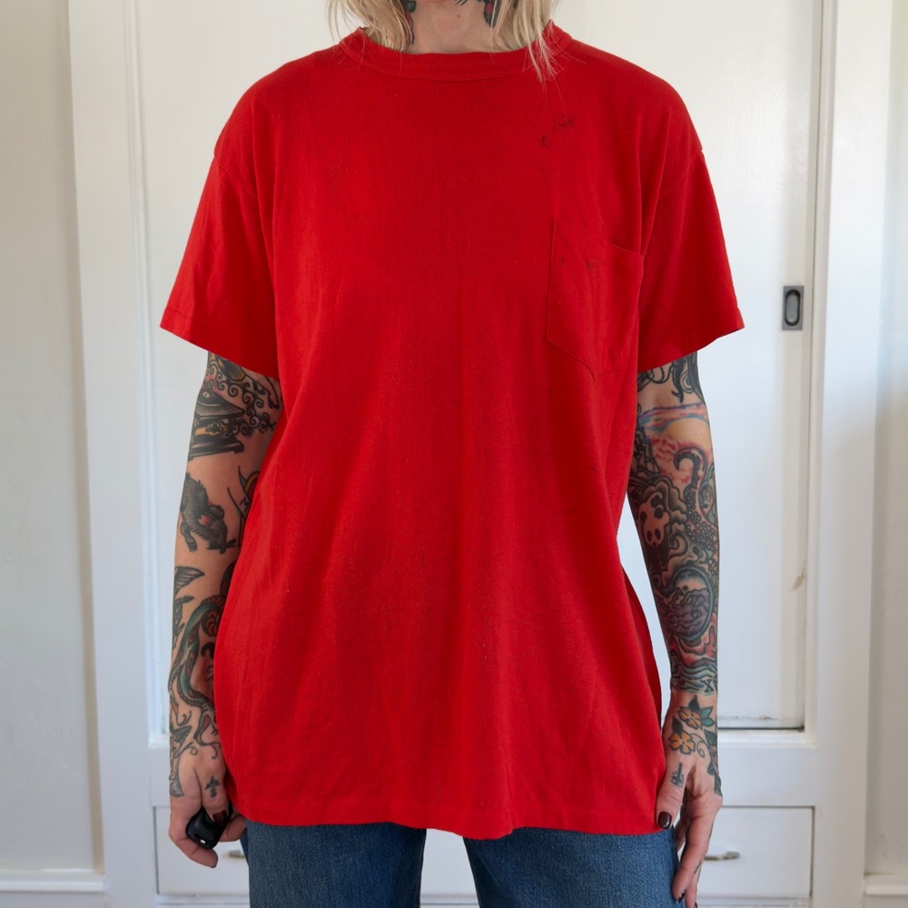 Vintage‎ Prentiss Red Pocket T-Shirt XL Made in USA Mounted Collar Cotton Blend - Picture 2 of 6